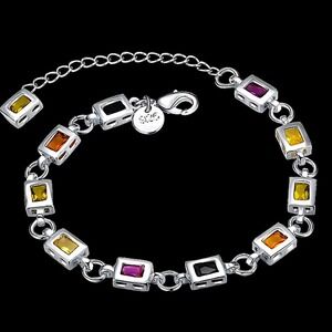 Sterling Silver Multicolor Zircon Gemstone 925 Stamped Bracelet